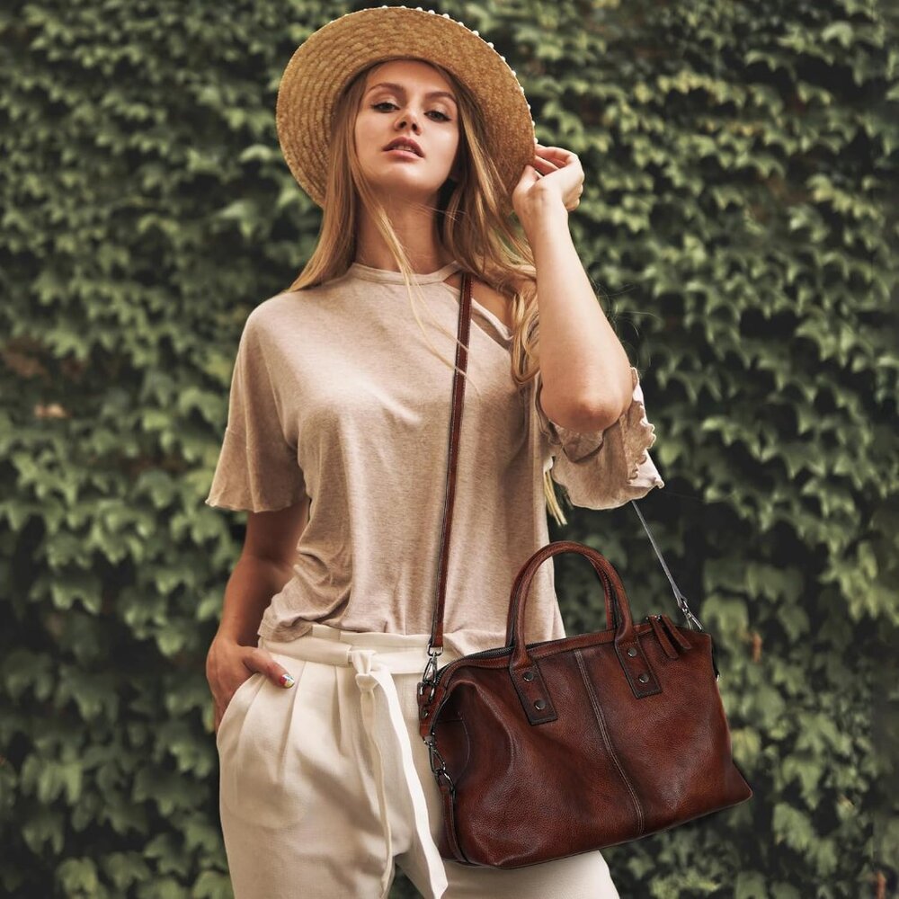 Genuine Leather Satchel Tote Bag Top Handle Handbag Designer Shoulder Bag Large - Picture 2 of 7